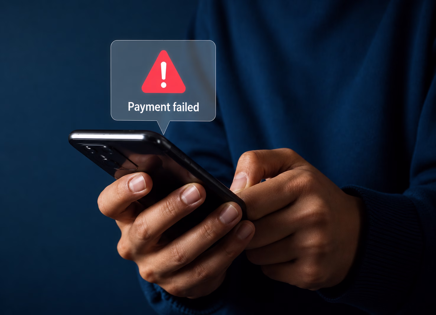 Hands holding a credit card while typing on a laptop with financial charts nearby
