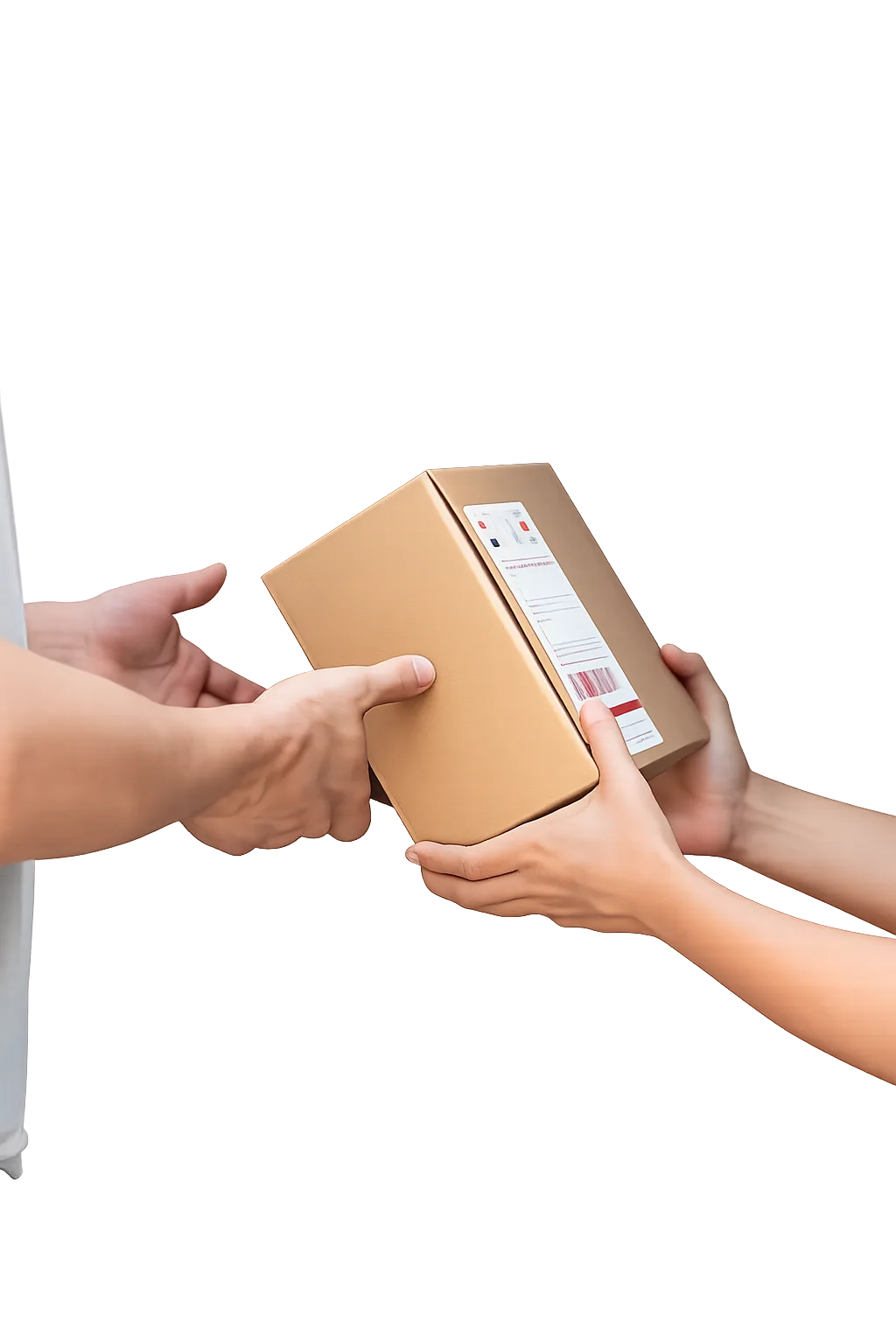 Hands exchanging a secure card delivery package